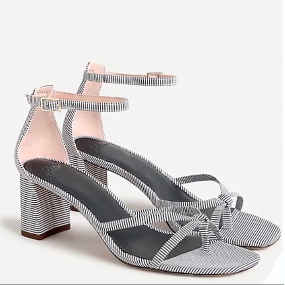 🆕 J. Crew Skinny Cross-strap Striped Navy Blue & White Sandals (8)